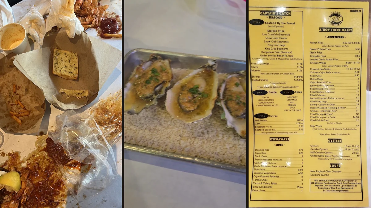 Dine-in tables set for Cajun seafood and shared meals.